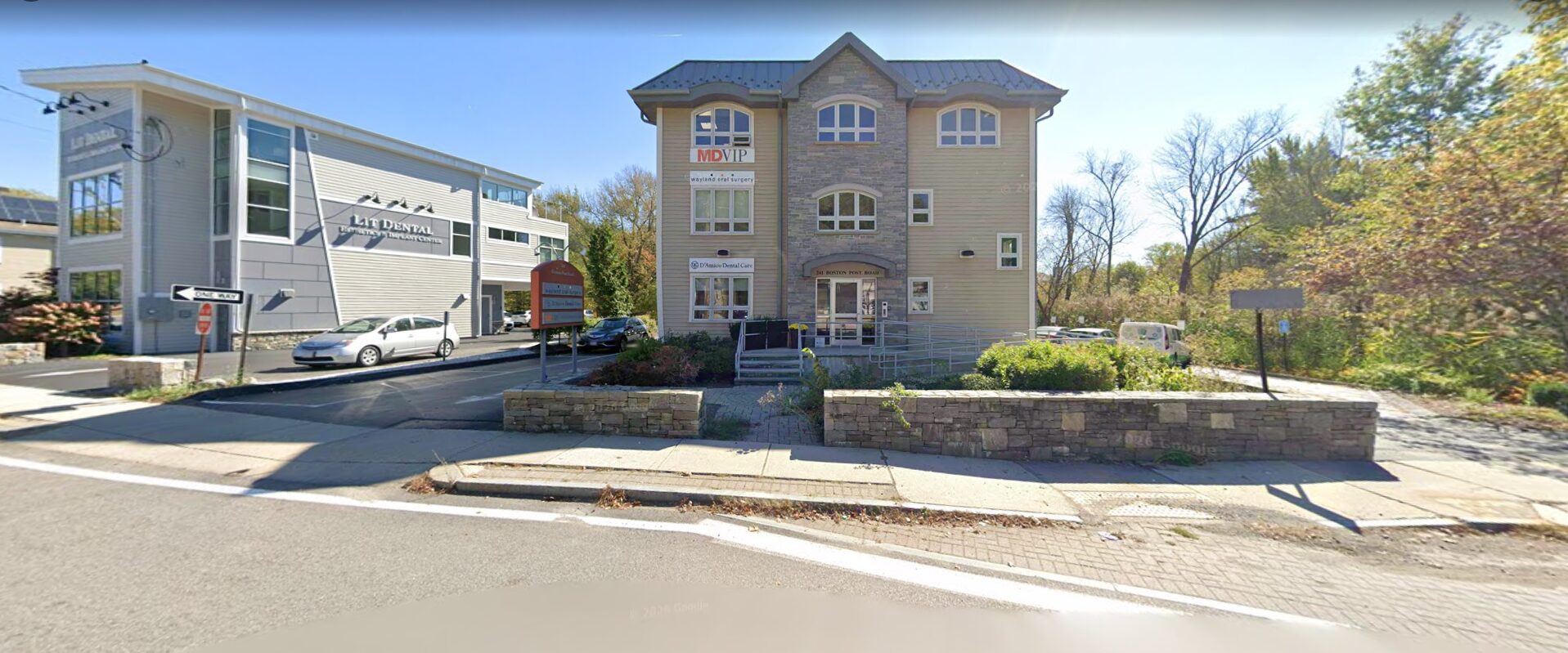 Exterior view of D'Amico Dental Care office building in Wayland, MA